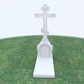 Крест с надгробной плитой из белого мрамора на гранитной плите